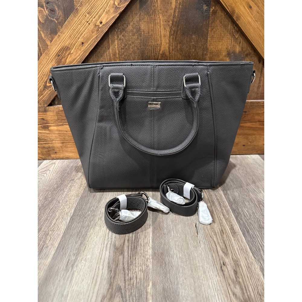 Jewell Thirty-One Gray Pebbled Faux Leather Tote Handbag with Straps NEW